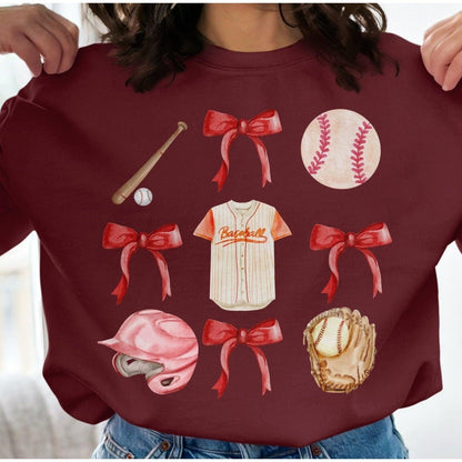 Baseball and Bow Themed Women's Sweatshirt - Almighty Goods