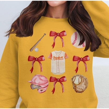 Baseball and Bow Themed Women's Sweatshirt - Almighty Goods