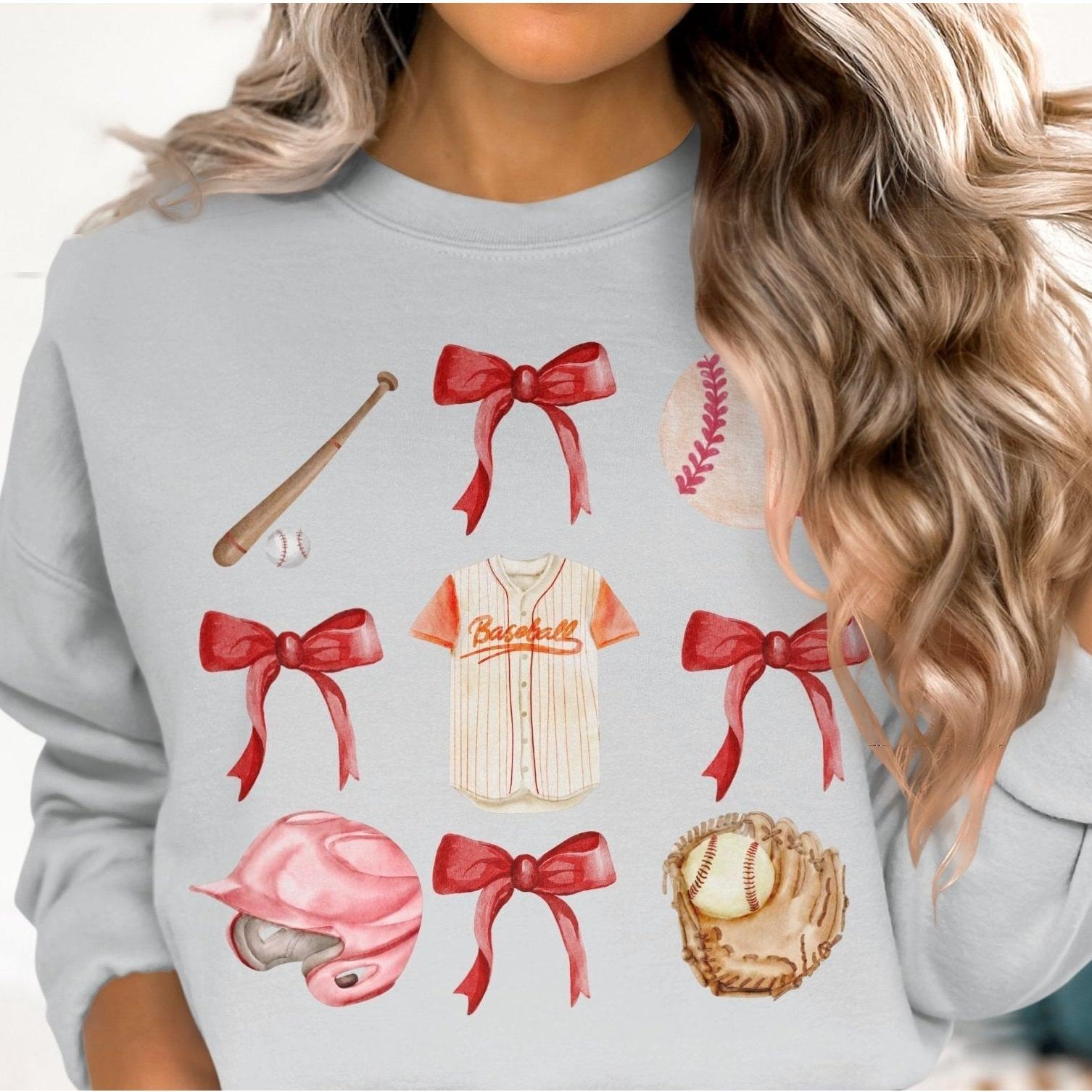 Baseball and Bow Themed Women's Sweatshirt - Almighty Goods