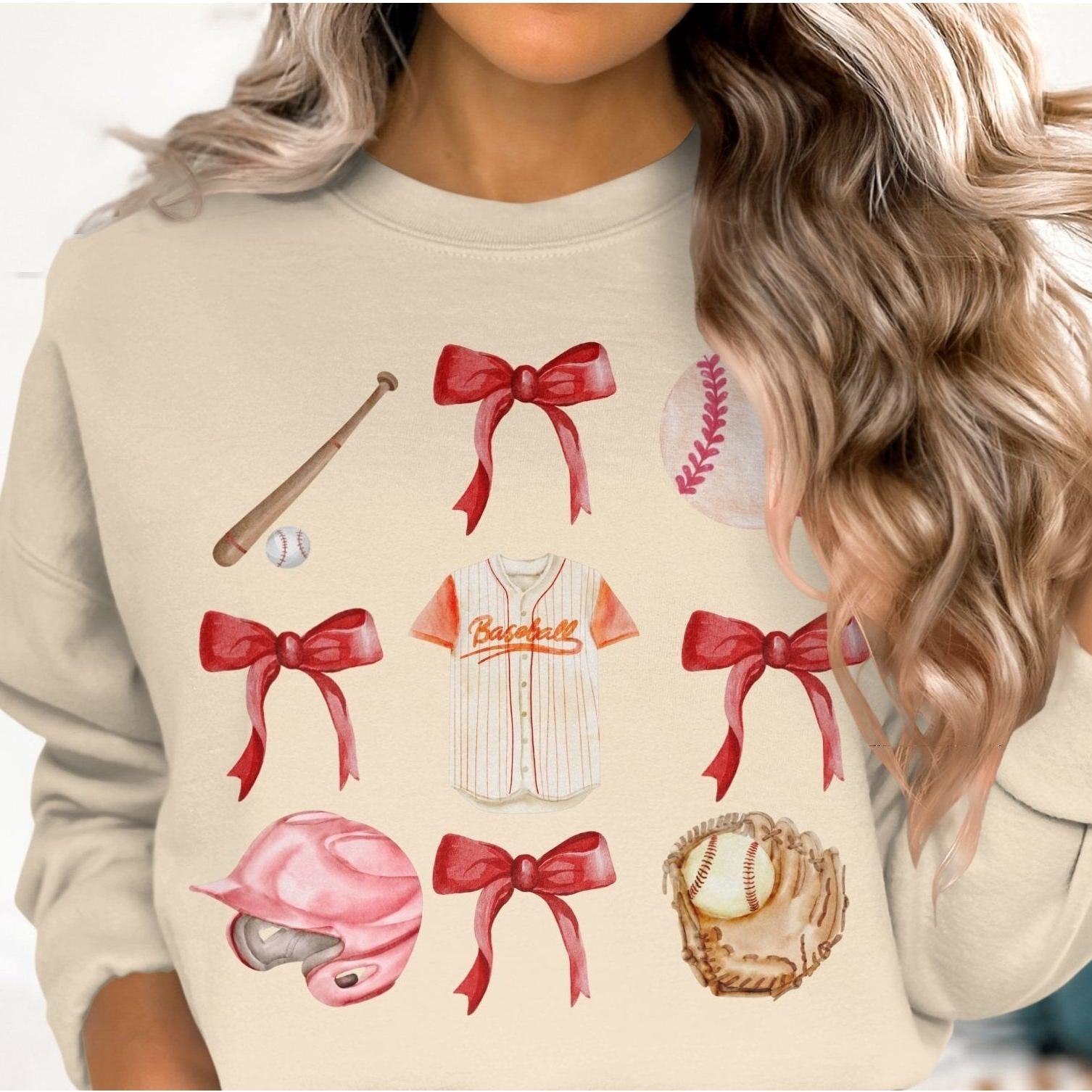 Baseball and Bow Themed Women's Sweatshirt - Almighty Goods