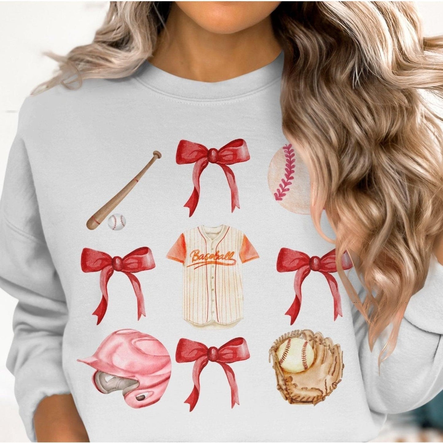 Baseball and Bow Themed Women's Sweatshirt - Almighty Goods