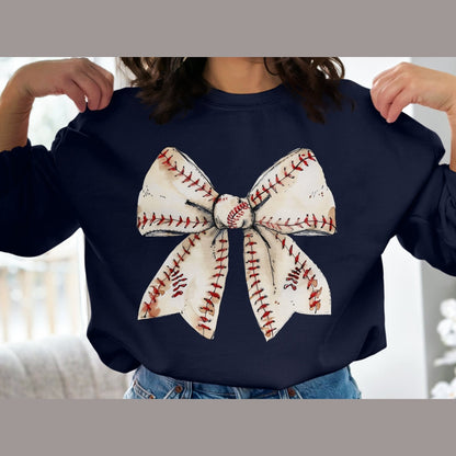 Baseball Bow Sweatshirt, Vintage Baseball Design, Sports Team Apparel, Cute Baseball Bow Crewneck, Athletic Fashion Wear - Almighty Goods