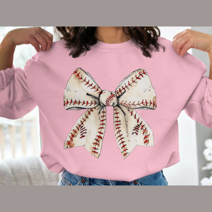 Baseball Bow Sweatshirt, Vintage Baseball Design, Sports Team Apparel, Cute Baseball Bow Crewneck, Athletic Fashion Wear - Almighty Goods