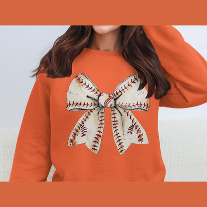 Baseball Bow Sweatshirt, Vintage Baseball Design, Sports Team Apparel, Cute Baseball Bow Crewneck, Athletic Fashion Wear - Almighty Goods