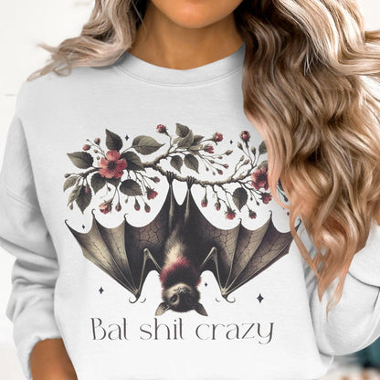 Bat Shit Crazy Bat Sweatshirt With Charming Floral Design, Sweatshirt - Almighty Goods