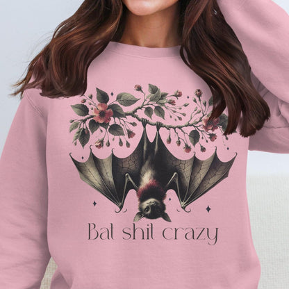 Bat Shit Crazy Bat Sweatshirt With Charming Floral Design, Sweatshirt - Almighty Goods