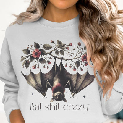 Bat Shit Crazy Bat Sweatshirt With Charming Floral Design, Sweatshirt - Almighty Goods