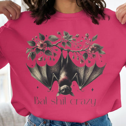 Bat Shit Crazy Bat Sweatshirt With Charming Floral Design, Sweatshirt - Almighty Goods