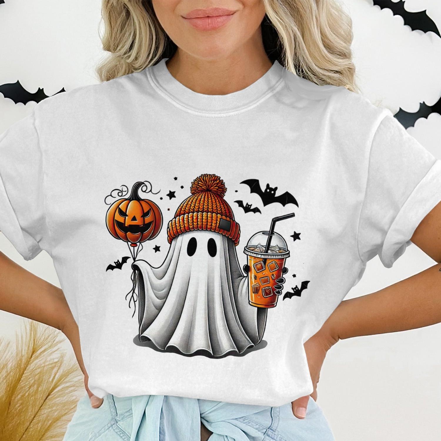 Cute Halloween Ghost with Pumpkin Balloon T-Shirt product
