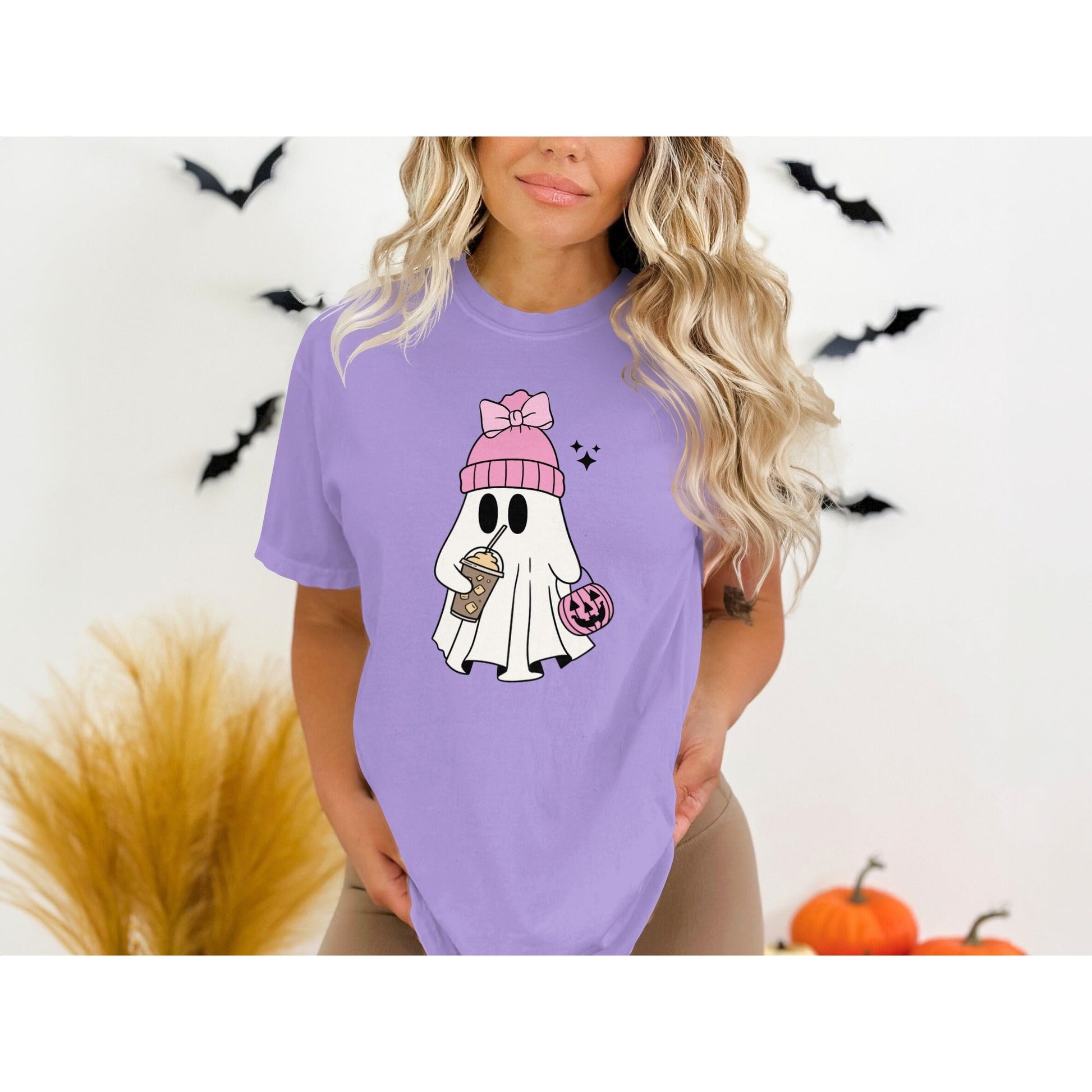Cute Ghost with Pink Hat and Drink T-shirt product