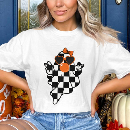 Stylish Halloween Checkerboard Ghost T-shirt product type