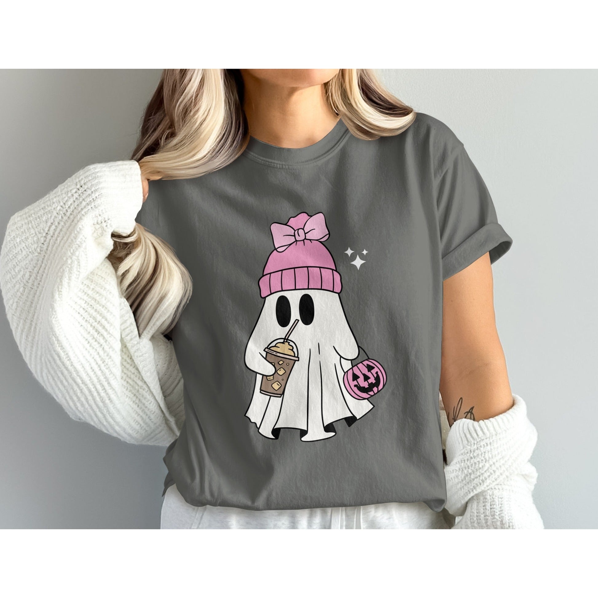 Trendy Ghost with Coffee T-Shirt Halloween product