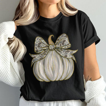 Cute Leopard Bow and Pumpkin Graphic T-Shirt product