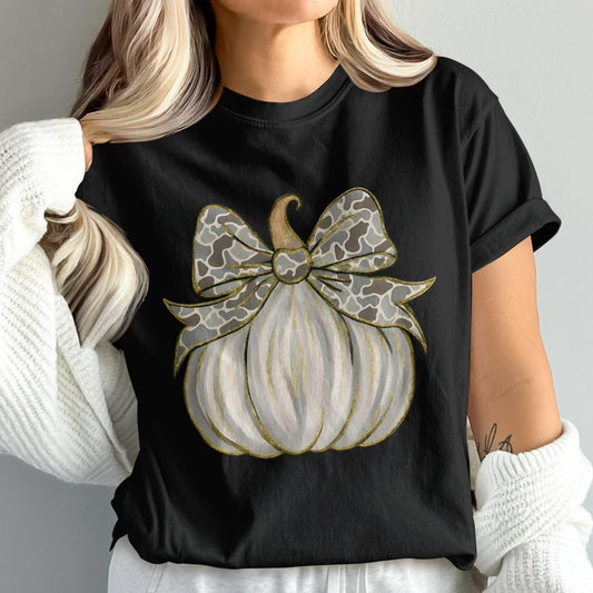 Cute Leopard Bow and Pumpkin Graphic T-Shirt product