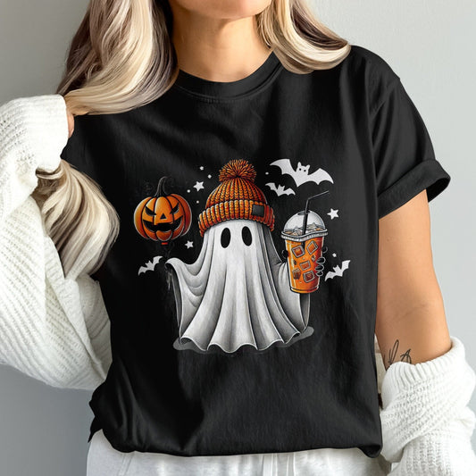 Adorable Halloween Ghost with Pumpkin Drink T-shirt product