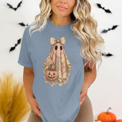 Cute Plaid Ghost with Pumpkin Women T-Shirt product type