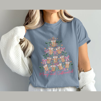 Merry and Caffeinated Christmas Tree Shirt product