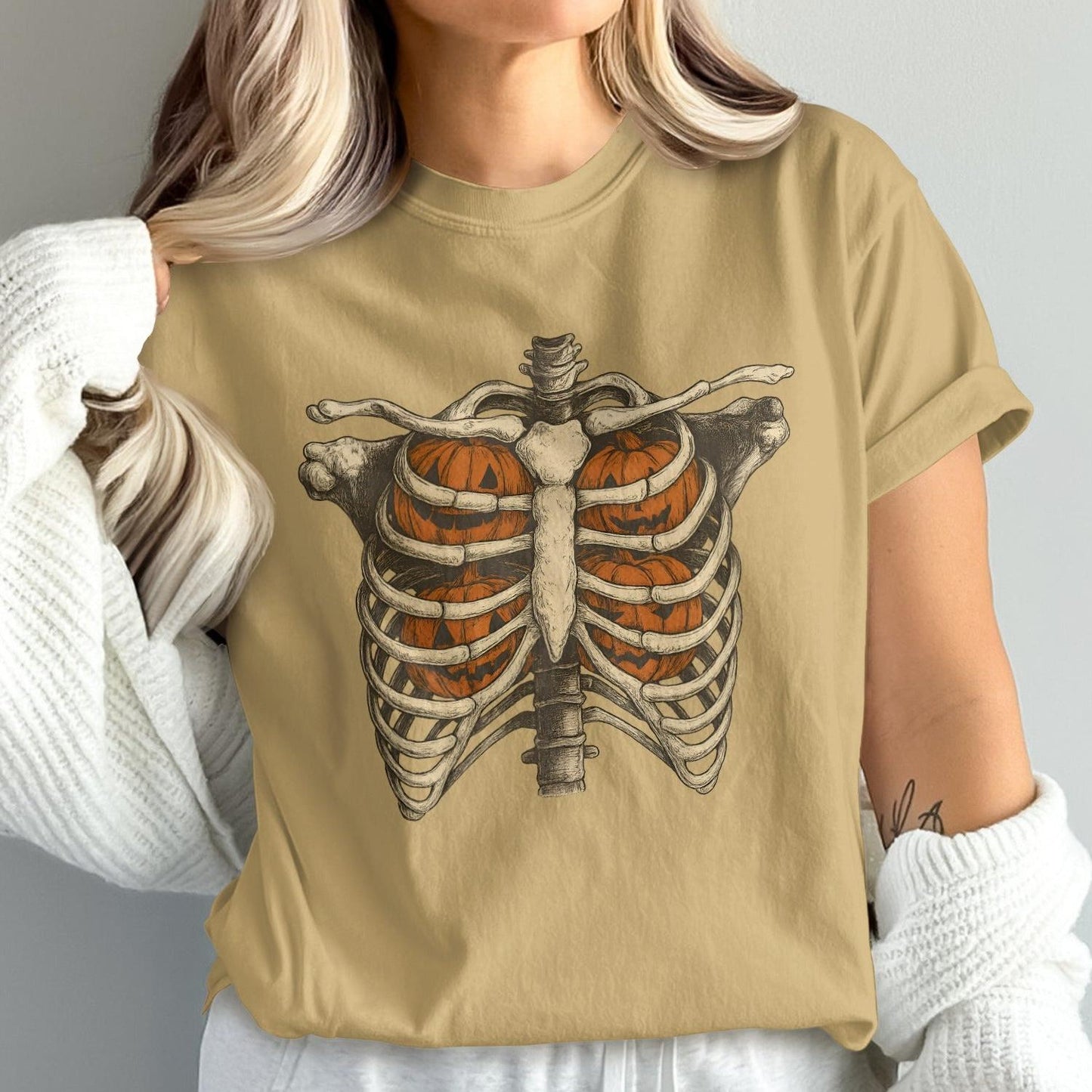 Halloween Rib Cage and Pumpkins Graphic T-shirt product type