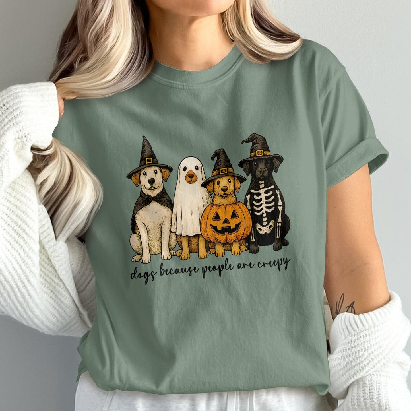 Dogs Because People Are Creepy Halloween Graphic Shirt