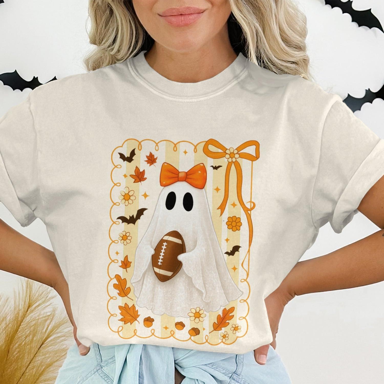 Cute Ghost with Football Orange Bow Graphic Shirt product