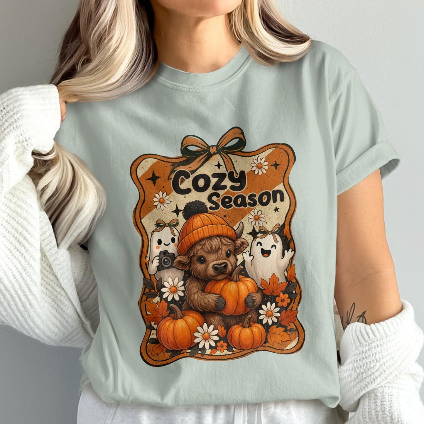 Cozy Season Bear and Pumpkins Graphic Shirt product