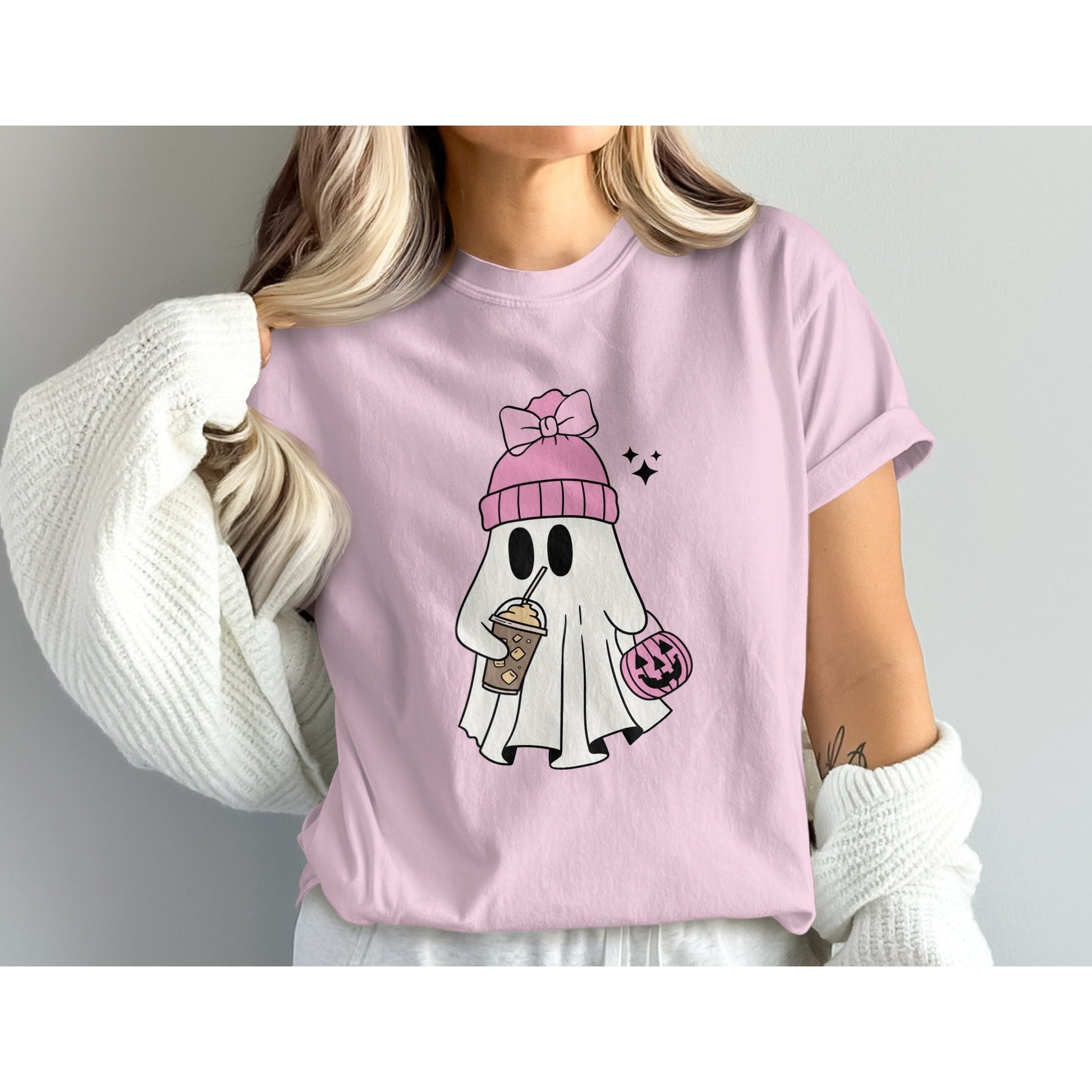 Stylish Pink Shirt with Cute Ghost Halloween Product Type