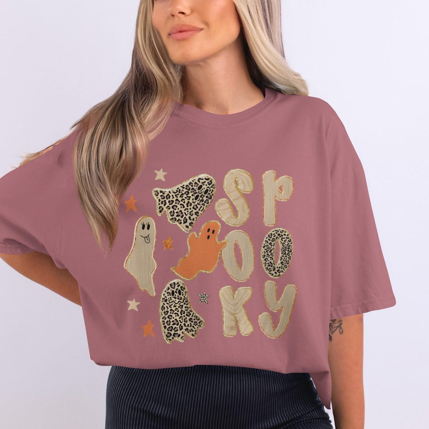 Spooky Ghosts Leopard Print Graphic Oversized T-shirt product