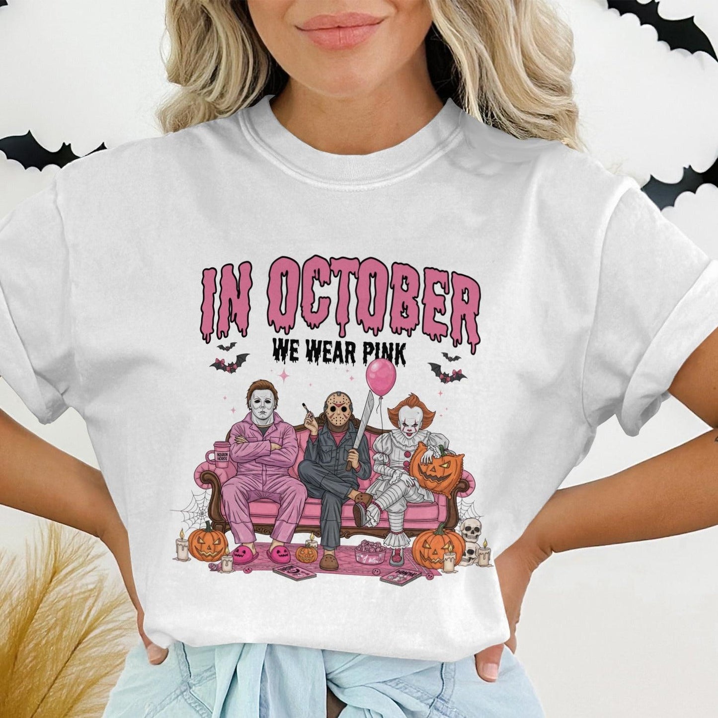 In October We Wear Pink Halloween Graphic T-Shirt product