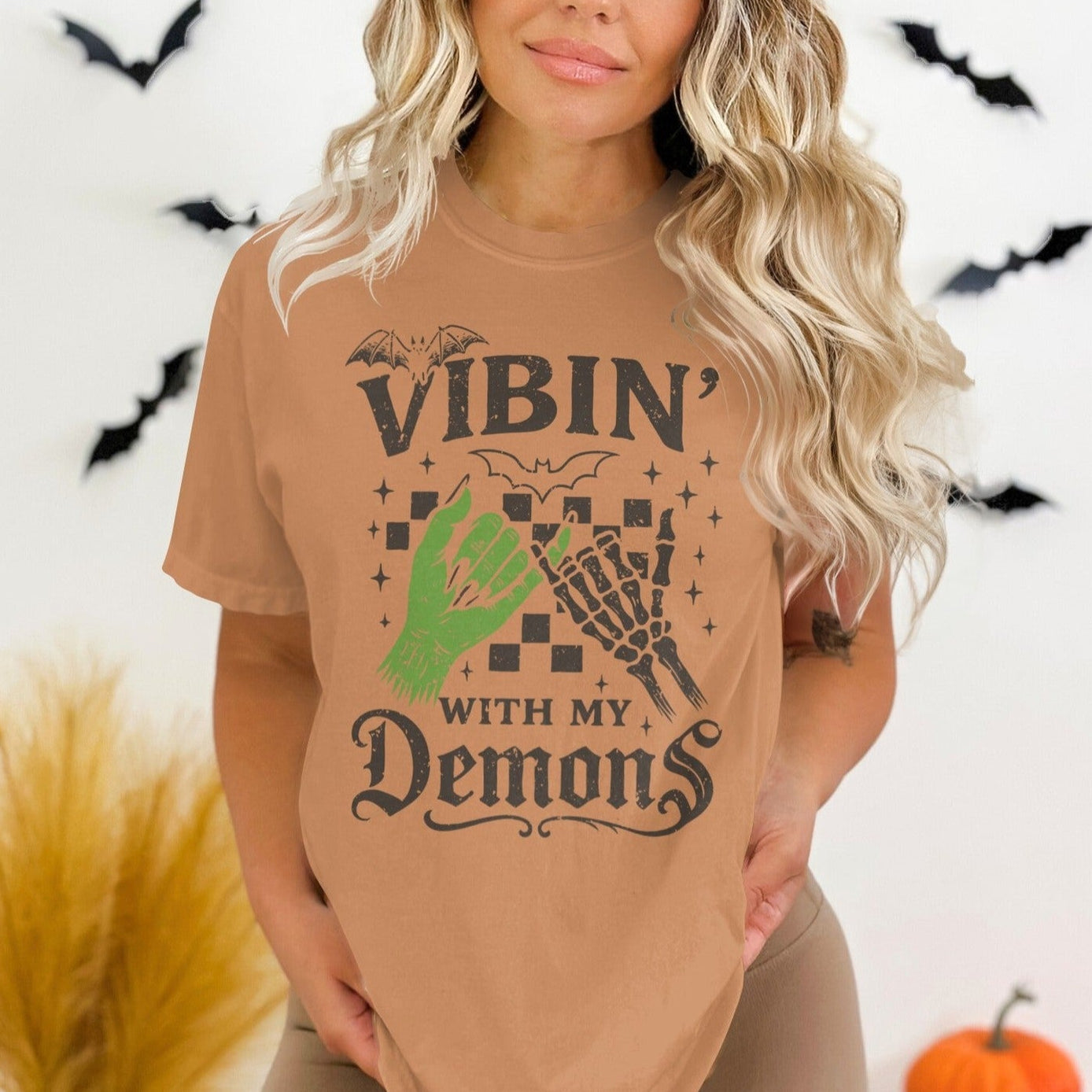 Vibin With My Demons Graphic Halloween T-shirt product type