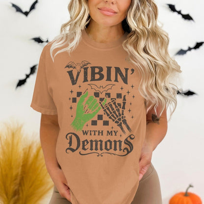 Vibin With My Demons Graphic Halloween T-shirt product type