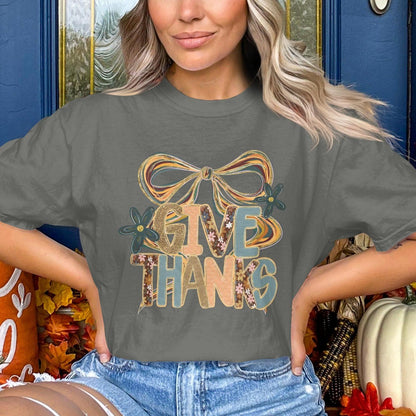 Give Thanks Bow and Flowers Autumn Shirt product