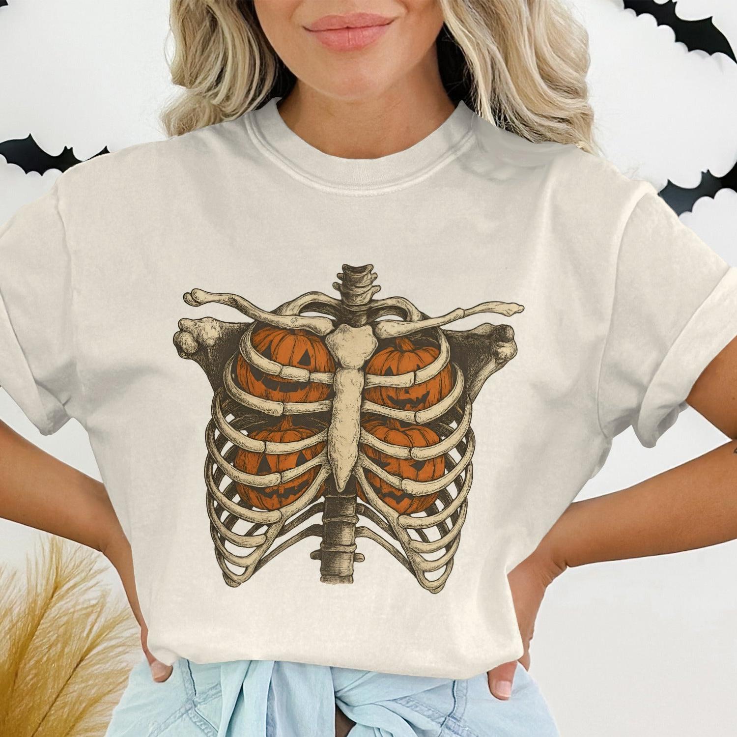 Pumpkin Ribcage Halloween Graphic Tee Shirt product type