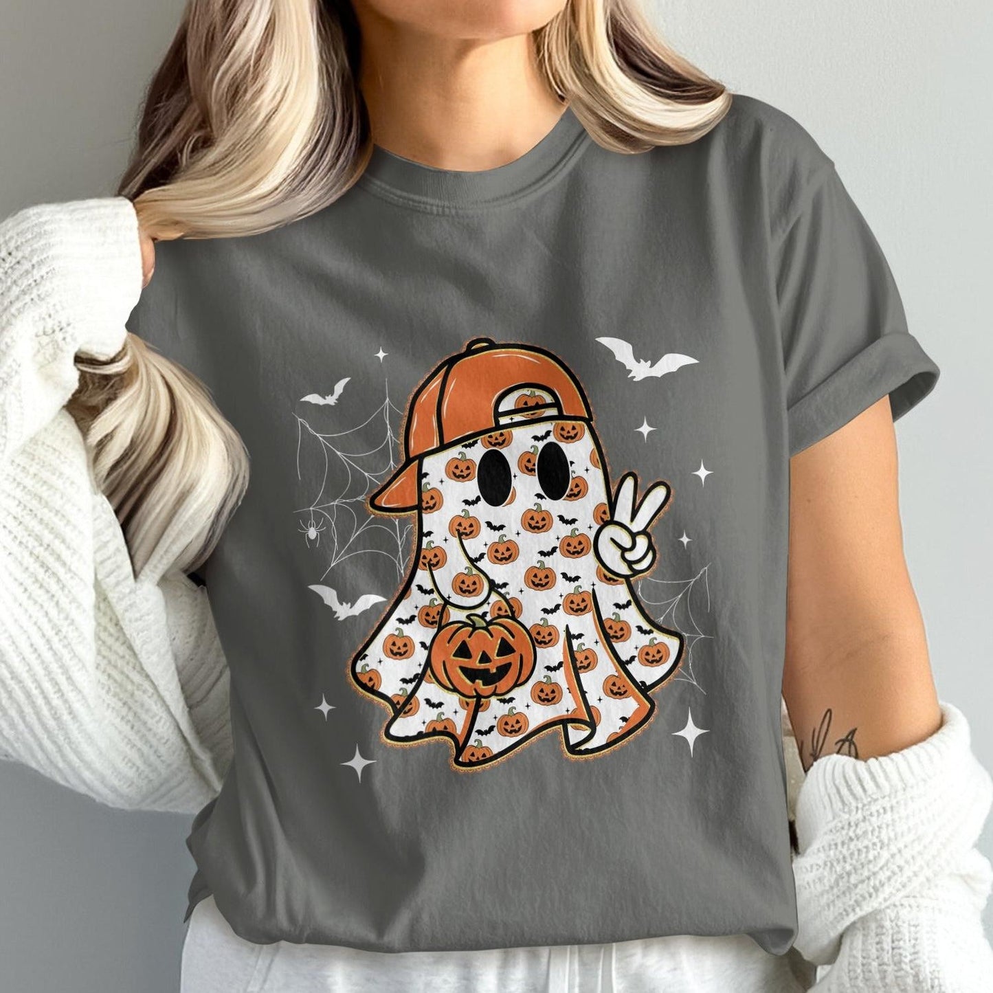 Trendy Halloween Ghost with Pumpkins Graphic Tee product