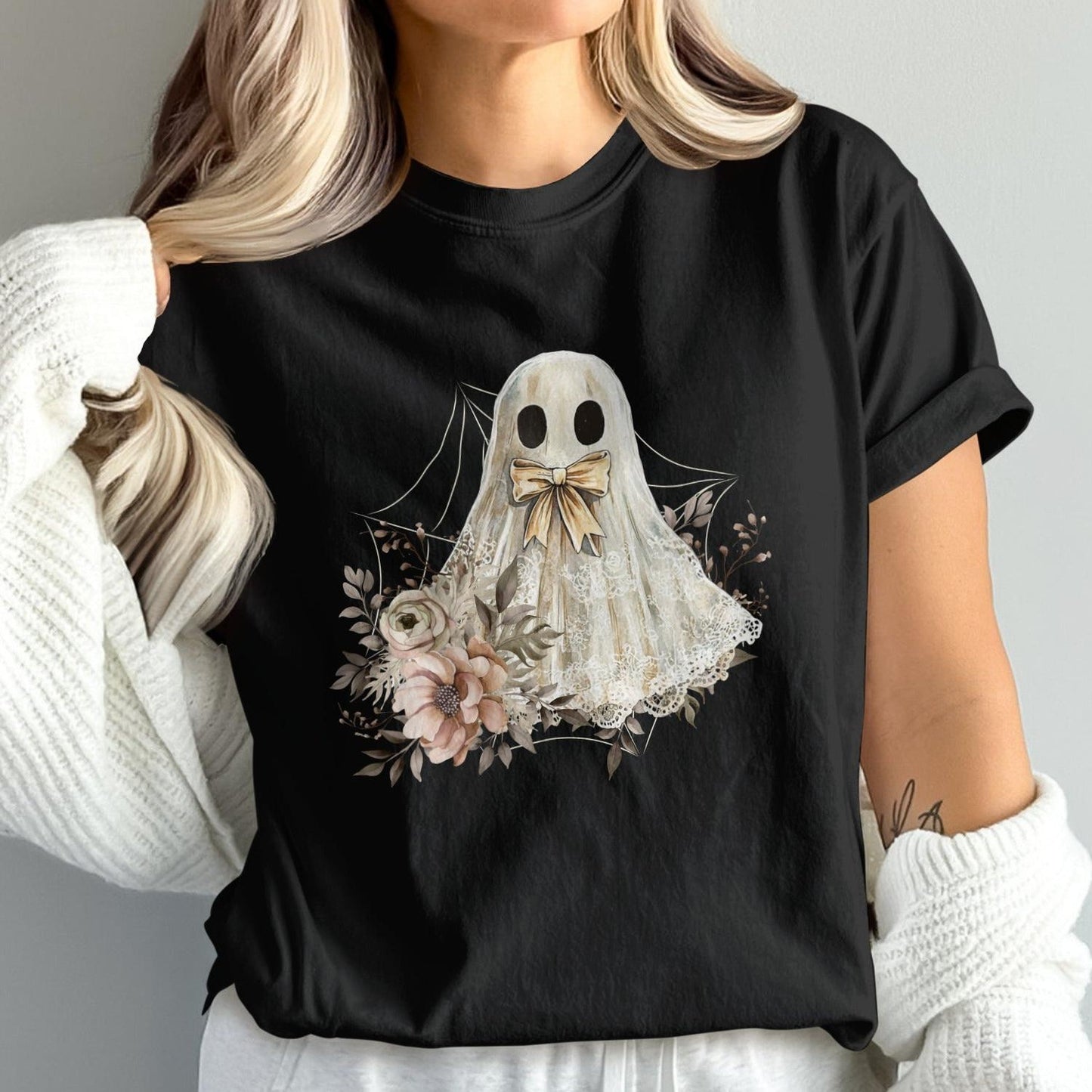 Cute Ghost with Flowers Halloween Tee shirt product