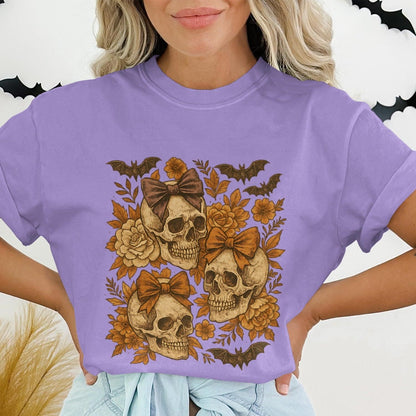 Halloween Skull with Bats Printed T-shirt product type