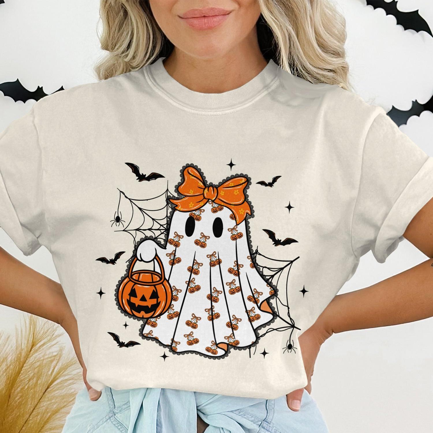 Cute Halloween Themed Ghost Print T-shirt product type