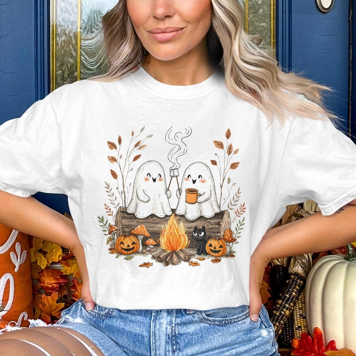 Spooky Ghosts Camping Scene Halloween T-shirt product type