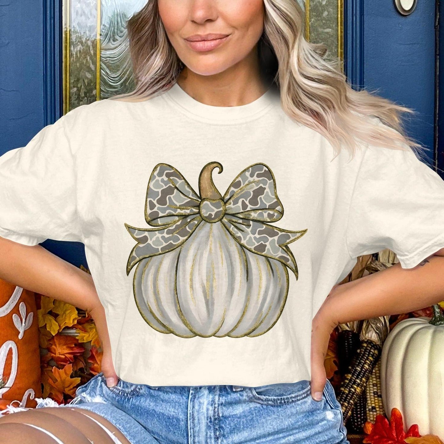 Fall Pumpkin Bow Design Casual Fashion Tee product type