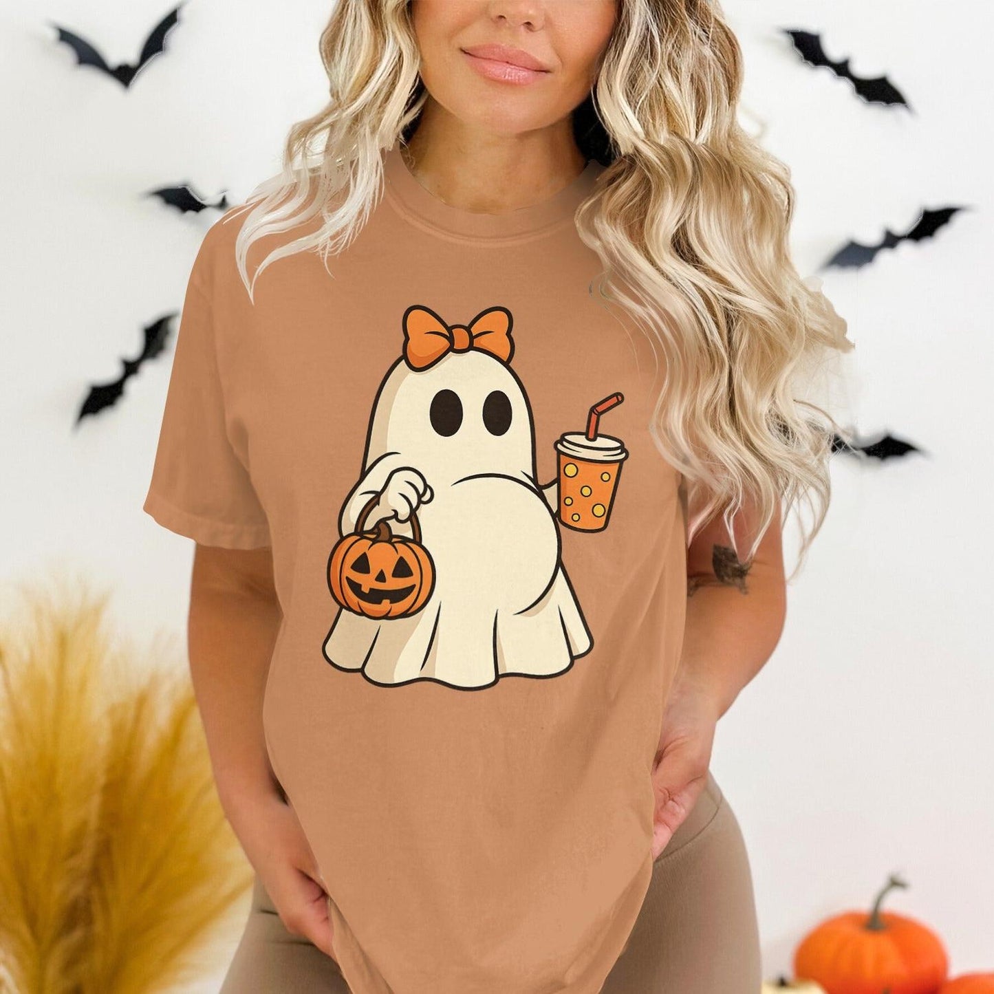 Cute Ghost Pumpkin Halloween T-Shirt with Design product type