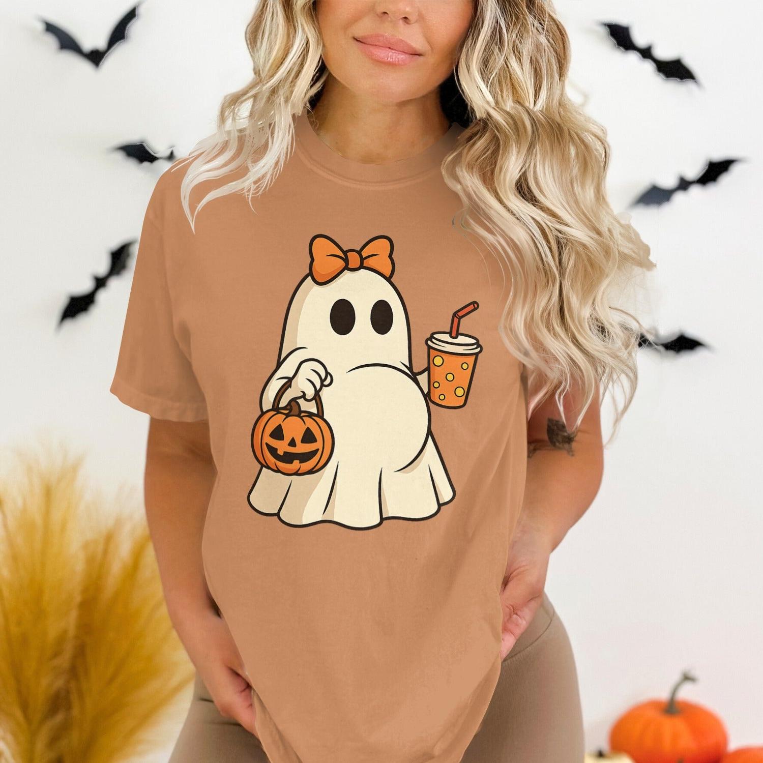 Cute Ghost Pumpkin Halloween T-Shirt with Design product type