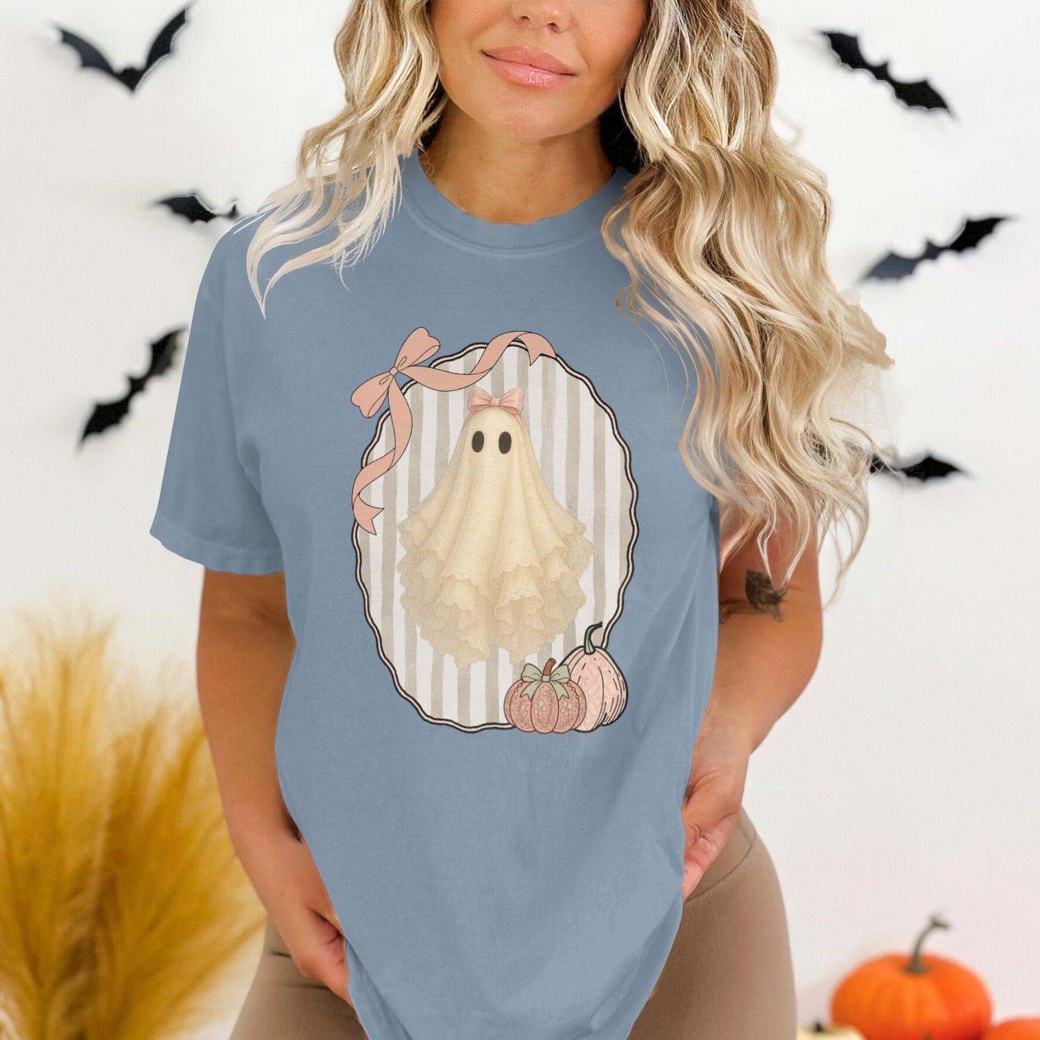 Adorable Ghost With Pumpkins Design T shirt product type
