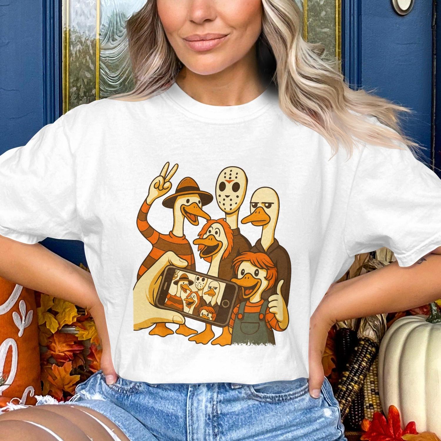 Fall Themed Cartoon Duck Family Graphic T-Shirt product type