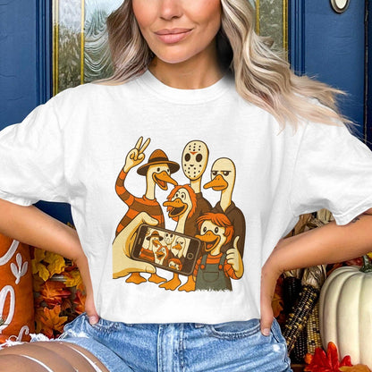 Fall Themed Cartoon Duck Family Graphic T-Shirt product type