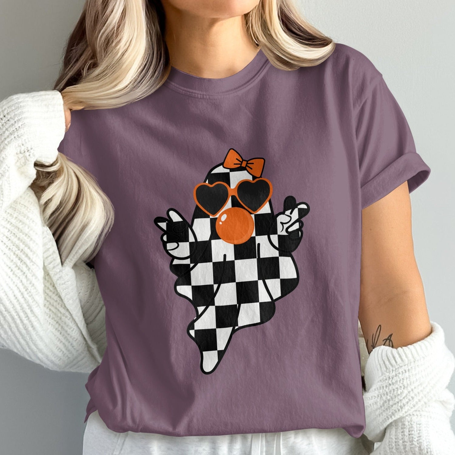 Halloween Checkerboard Ghost Graphic T-Shirt product type
