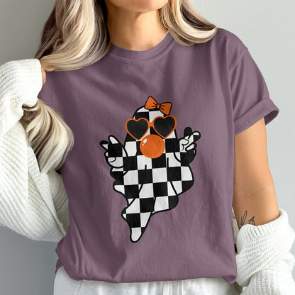 Halloween Checkerboard Ghost Graphic T-Shirt product type