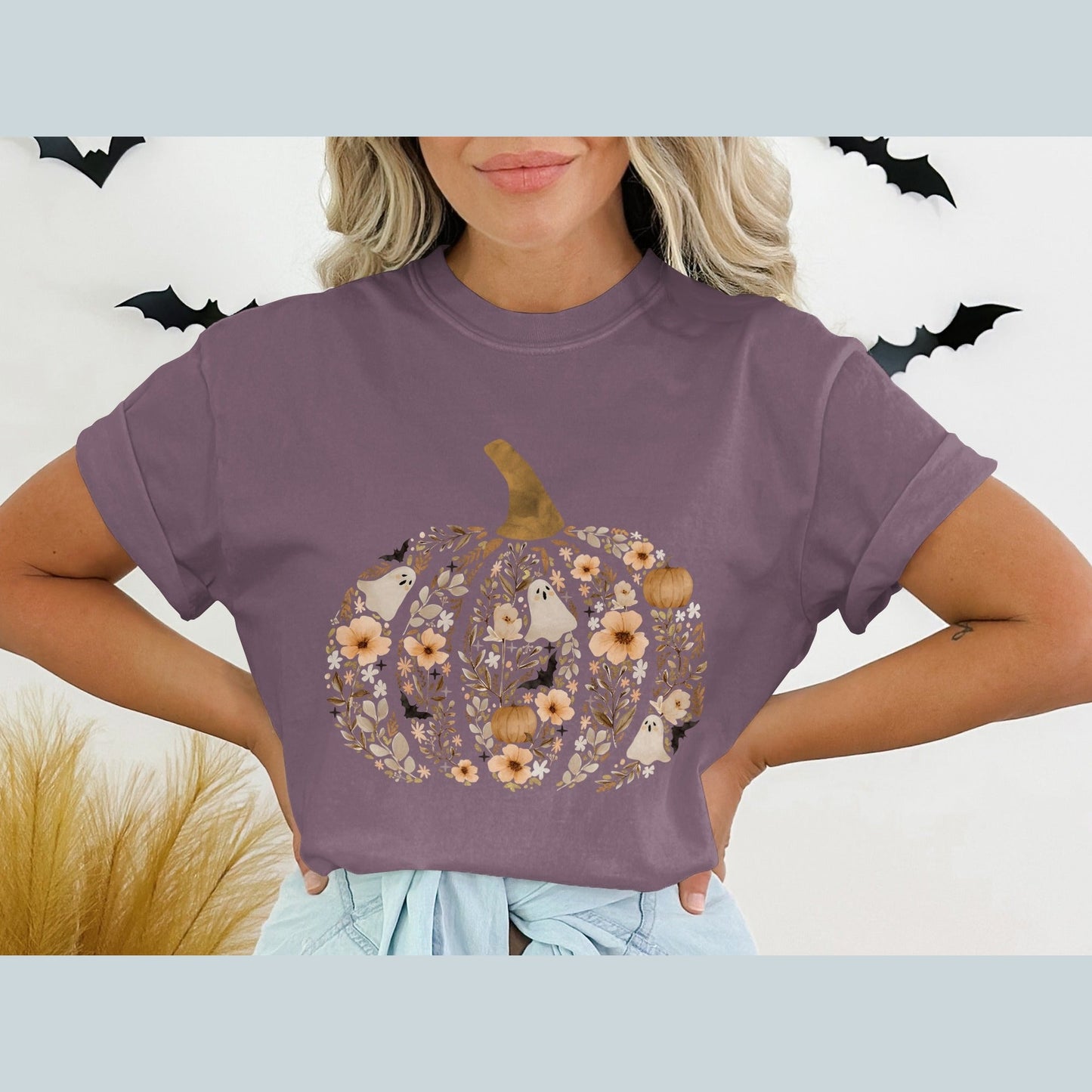Halloween Pumpkin Floral Design T-Shirt product