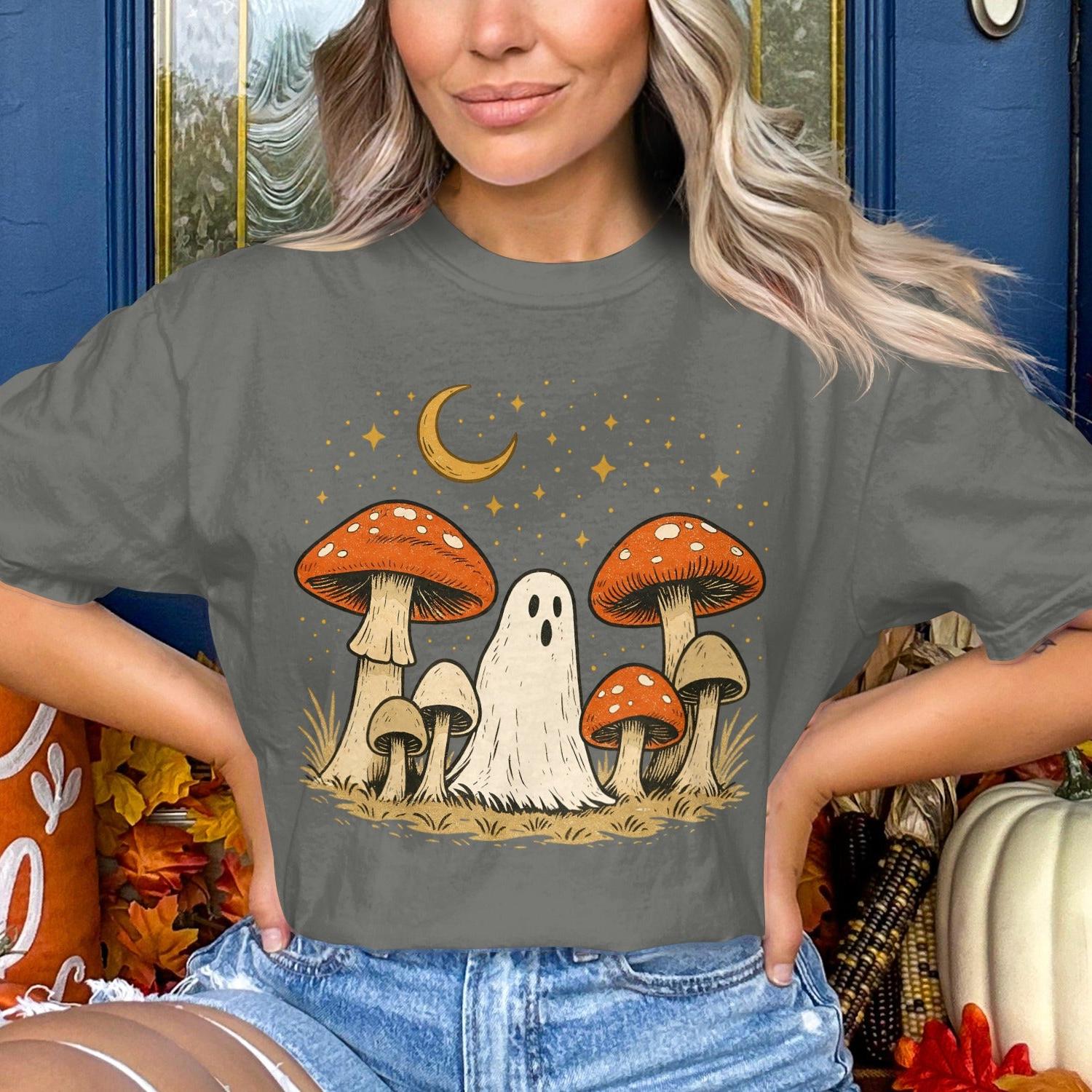 Halloween Ghost and Mushrooms Graphic T-Shirt product