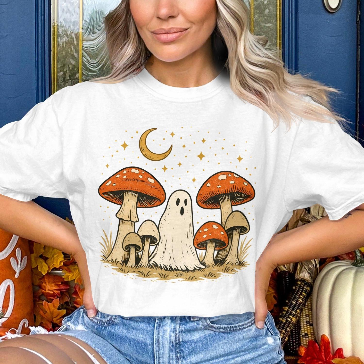 Cute Halloween Shirt with Ghost and Mushrooms product type