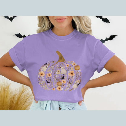 Floral Halloween Pumpkin Graphic T-Shirt product type