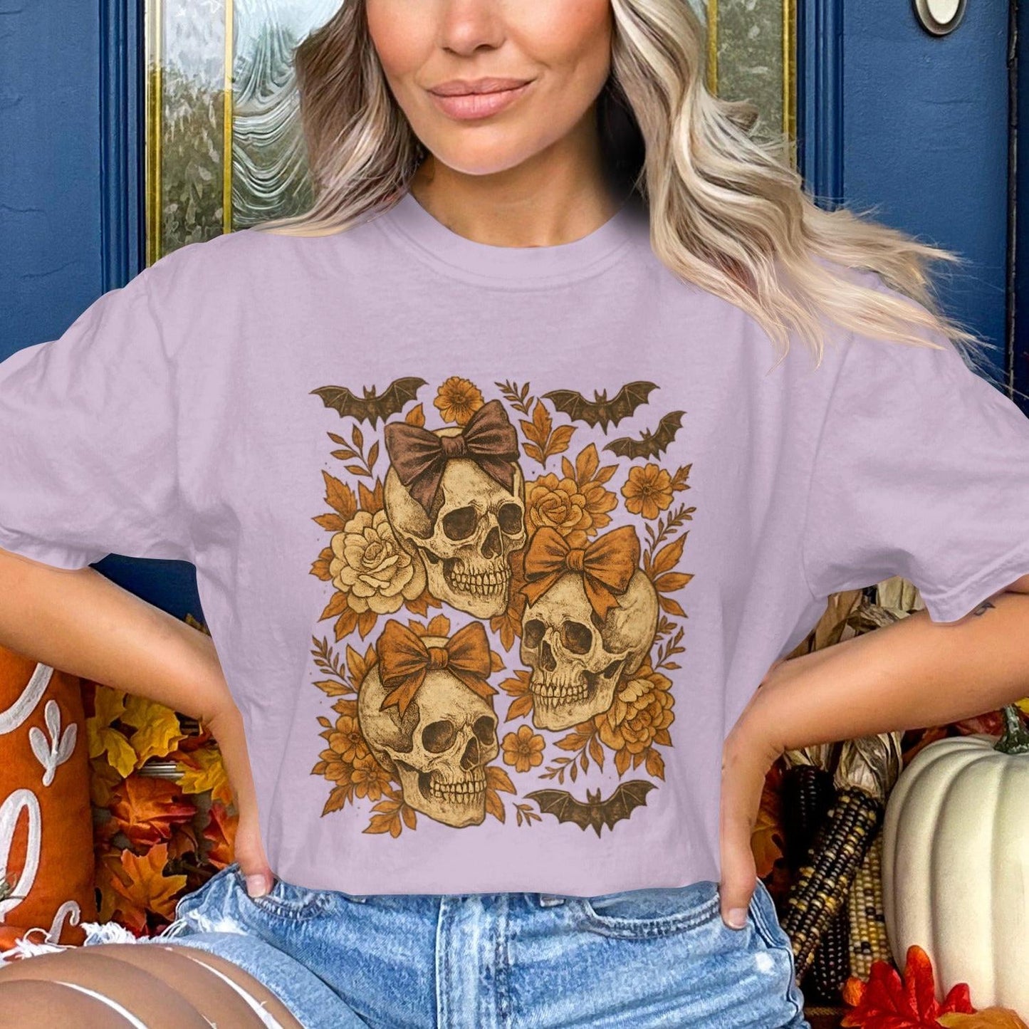 Halloween Skull and Bows Graphic T-shirt product